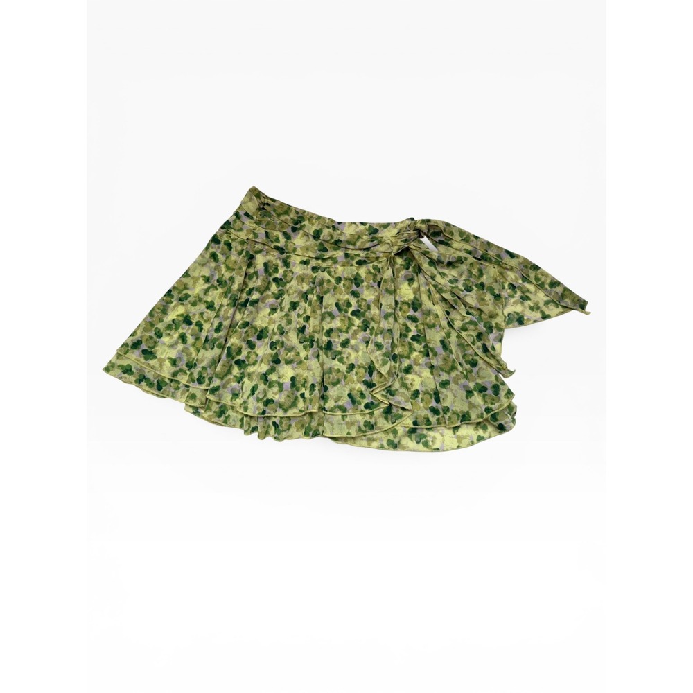 Aerie Green Ruffle Mini Skirt Side Tie Chiffon Layered Small